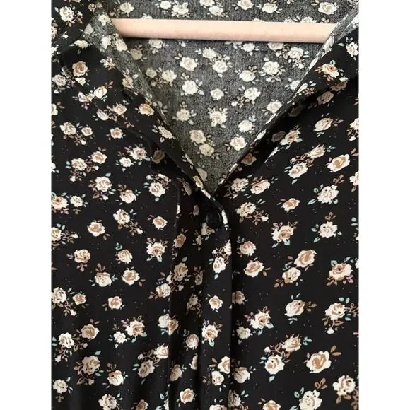 Natural Life Rebecca Midi Dress Black Cream Roses Size XL Cottagecore Floral - Picture 7 of 8